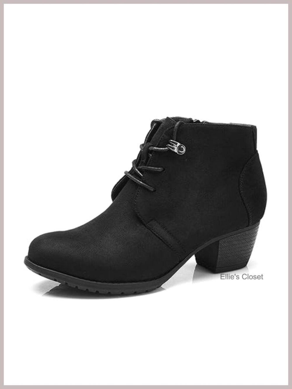 Women's Faux Suede Ankle Boots Lace-up Low Heel Booties Side Zipper